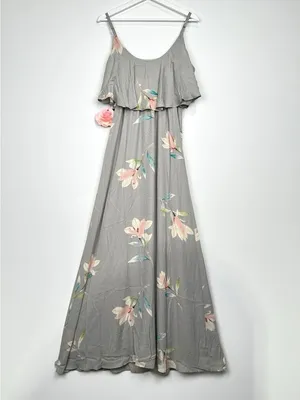 Show Me Your Mumu Caitlin Gray Floral Ruffle Cold Shoulder Maxi Dress S NWT thumbnail 4