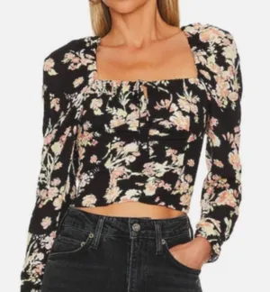 Free People NWT Hillary Top Floral Milkmaid Puff Sleeve Lace Up Crop Top‎ XS thumbnail 1