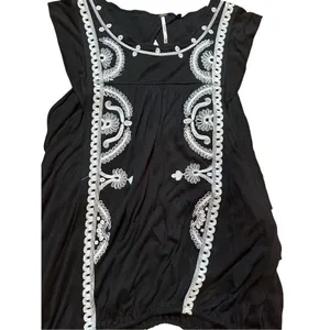 Free People DOS SEGUNDOS‎ Black/White Embroidered Batwing Top Sz M thumbnail 7