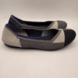 Rothys The Flat Navy Cream Gingham Round Toe Knit Ballet Flats Womens 7 thumbnail 2