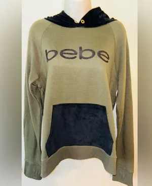 Women’s Bebe olive green Black velvet Sweatshirt Hoodie thumbnail 2
