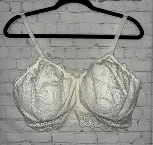 NWOT Aerie Lace Trim Bralette White Full Coverage‎ Comfort Lounge Bra Size XXL thumbnail 1
