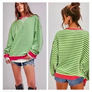 NEW Free People We The Free Classic Striped‎ Oversized Crewneck Sz Sm thumbnail 3
