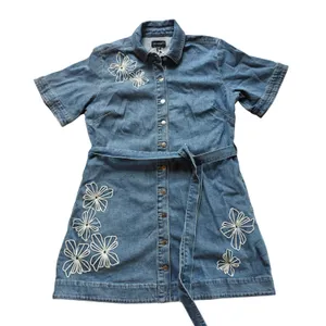 Free Assembly‎ NWT 48Y Floral Embroidered Denim Mini Shirt Dress Medium Wash XL thumbnail 3