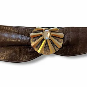 Handmade 90s Vintage asymmetric waist belt, buttery soft leather, brown, snaps closure, S thumbnail 2