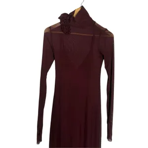 AFRM Revolve Shailene Fig Burgundy Mesh Long Sleeve Rosette Turtleneck Dress XS thumbnail 4