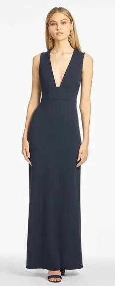 Sachin & Babi Loretta Gown Navy 6 NWT Stretch Crepe Plunge V-Neck Formal Evening thumbnail 1