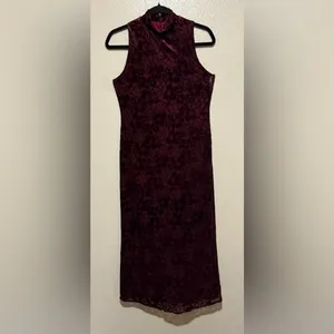 Vintage Carole Little Burgundy Velvet Burnout Maxi Dress | Y2K Sleeveless | 6 thumbnail 2