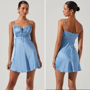 ASTR The Label Ellison Satin Sweetheart Mini‎ Dress Baby Blue Womens Size Large thumbnail 2