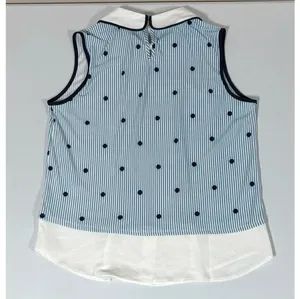 Faith and Joy Blue White Striped Polka Dot Dots Collared Sleeveless Layered Tank Top Shirt Blouse Size S 🩵✨ thumbnail 5