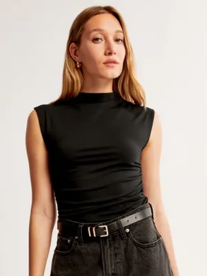 Abercrombie Women’s Black Mock Neck Paloma Top thumbnail 1