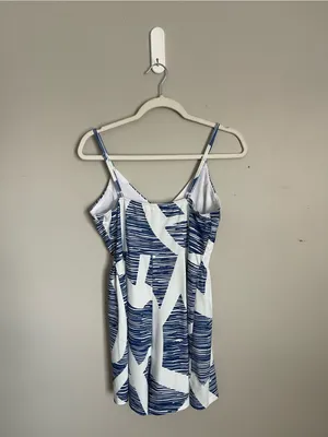 ANGASHION Navy Blue and White Graphic Print Romper Sz S thumbnail 6