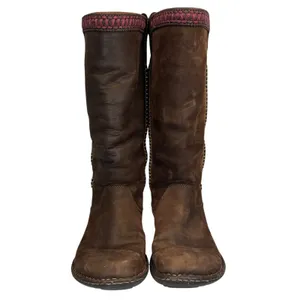 UGG Brown Leather Tall Shearling Boots Women's 8 Stitch Detail‎ Cozy Winter thumbnail 12