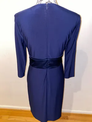 American Living Gabrielle Navy Blue Longsleeve Ruffle Satin Sheath Dress Size 6 thumbnail 8