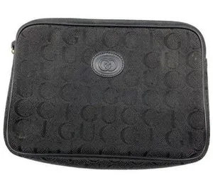 gucci vintage black fabric clutch thumbnail 1