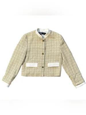 Zara Yellow Metallic Tweed Cropped Jacket thumbnail 3