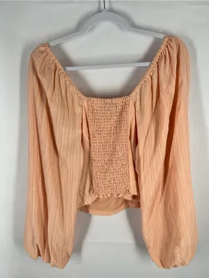 Forever 21 Peach Textured Tie-Front Crop Top Boho Peasant Cottagecore‎ thumbnail 11