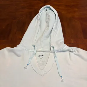 Aerie Hoodie Women S Light Blue Oversized Raw Hem V-Neck Sweatshirt thumbnail 2