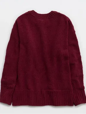Aerie Chenille Chunky Knit Like Candy Deep Cherry Burgundy Sweater thumbnail 7