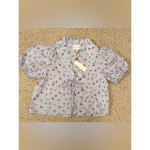 NWT Blue Floral Puff Sleeve Tie Front Cottagecore Praire‎ Blouse Small MABLE thumbnail 3