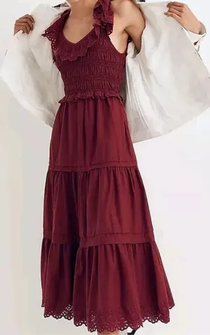 Madewell Lucie tiered burgundy dress size 2 (105) thumbnail 1