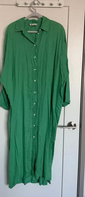 Zara Green Button-Down Linen Dress thumbnail 1