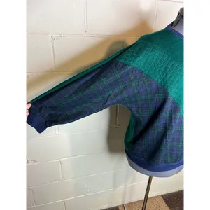 sweatshirt plaid chevron quilted green navy shoulder pads 1980s thumbnail 5