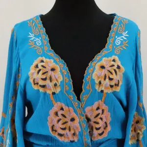 Free People Cora Embroidered Mini Dress Womens Size S Blue Boho Tassel Beachy thumbnail 2