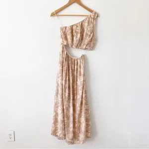 Abercrombie & Fitch One Shoulder Tan Floral Cutout Tropical Vacation Midi Dress thumbnail 2