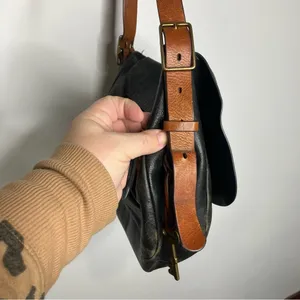 Fossil Harper flap crossbody bag black leather‎ brown leather strap medium size thumbnail 11