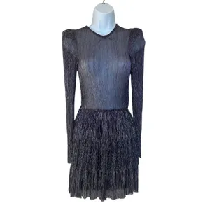 Sabina Musayev Purple Tiered Ruffle Mini Dress XS Plisse Metallic Cocktail $285 thumbnail 9