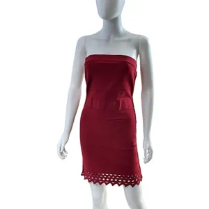 Susana Monaco‎ Burgundy Bandage Strapless Mini Dress Laser Cut Scallop Hem Small thumbnail 4