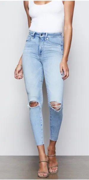 Good American Good Waist Crop Raw Edge Blue352 Ripped Distressed High-Rise Waist thumbnail 1
