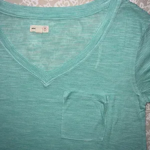 Aerie Mint Green Striped V-Neck Shirt thumbnail 2