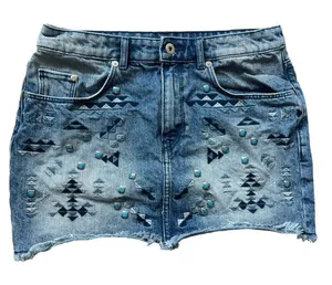 Womens H&M Divided Studded & Embroidered Boho Denim Jean Mini Skirt - Sz thumbnail 1