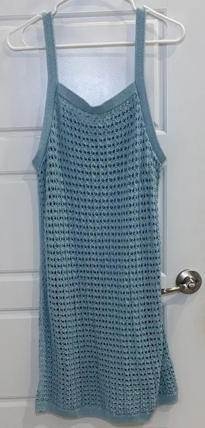 Madewell Blue Open Knit Crochet Sweater Dress Cover Up Size M thumbnail 1