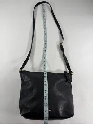 Fossil Black Pebbled Genuine Leather Crossbody Shoulder Bag Brass Hardware Purse thumbnail 3