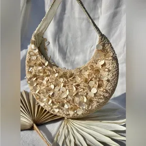 NWT viral bag — Cream beaded embellished bead & sequin purse handbag thumbnail 7