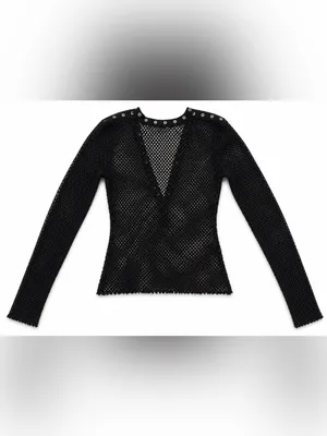 I.AM.GIA Black Mesh Festival Long Sleeve Top XS Sheer Eyelet Grunge Goth thumbnail 4