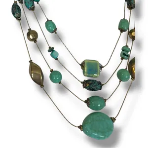 Chico’s Women’s Necklace Earrings Set Multi Strand Turquoise Gold 12” Length thumbnail 6