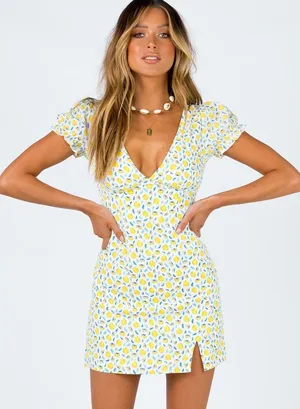 Princess Polly Kacey Mini Dress in Yellow Multi Size 2 thumbnail 1
