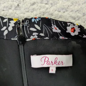 Parker Womens Floral V-Neck Flutter Sleeve Tiered Mini Dress‎ Black Small thumbnail 3