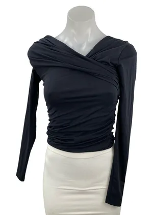 Abercrombie & Fitch Womens Black Draped Ruched Off Shoulder Shirt Blouse Top XS thumbnail 1