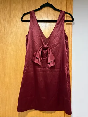 WAYF Burgundy Satin Sleeveless V-Neck Mini Dress with Bow - Size Small thumbnail 2