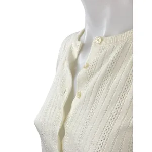 WAYF Women's Cream Wool Ribbed Button Down Shirt Blouse Cardigan Sweater Top S thumbnail 2