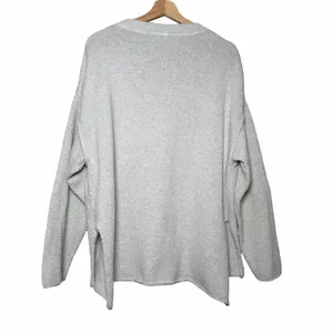 Free People FP Beach Hailee Sweater XS Gray Waffle Knit Henley Oversized Cotton thumbnail 3
