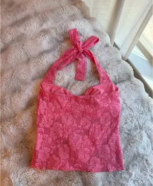 Pink Lace Floral Halter Top thumbnail 2