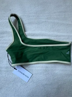 We Wore What contrast one shoulder top green / wheat NWT XS thumbnail 5