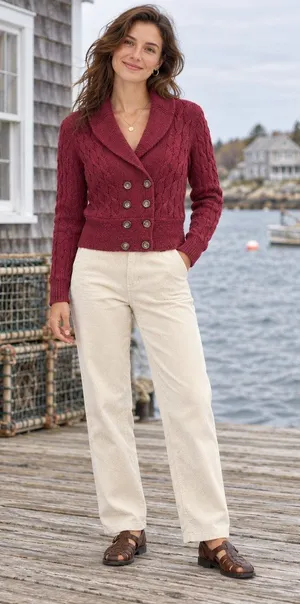 Eddie Bauer Cable Knit Angora Cardigan Womens Sweater Sz SP Fisherman Preppy thumbnail 1