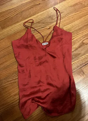 Free People Red Silky Tank Top thumbnail 1
